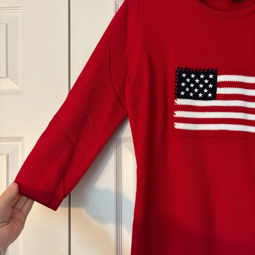 Vintage Rafaella American Flag Sweater 3/4 Sleeve Embroidered Cotton Preppy L - Picture 5 of 6